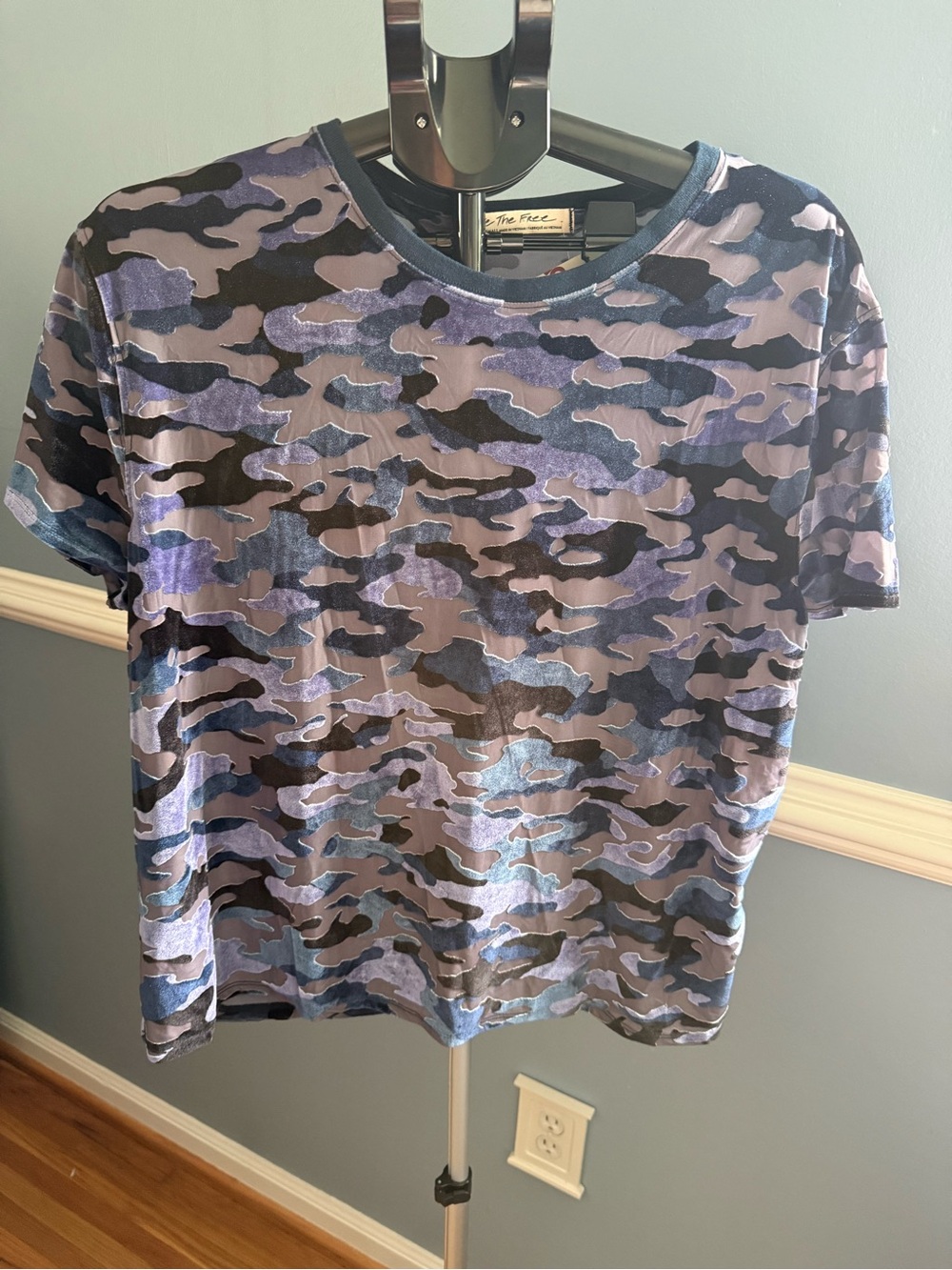 NWT We The Free Free People Camo Burnout Tee Blue Purple XS Oversized